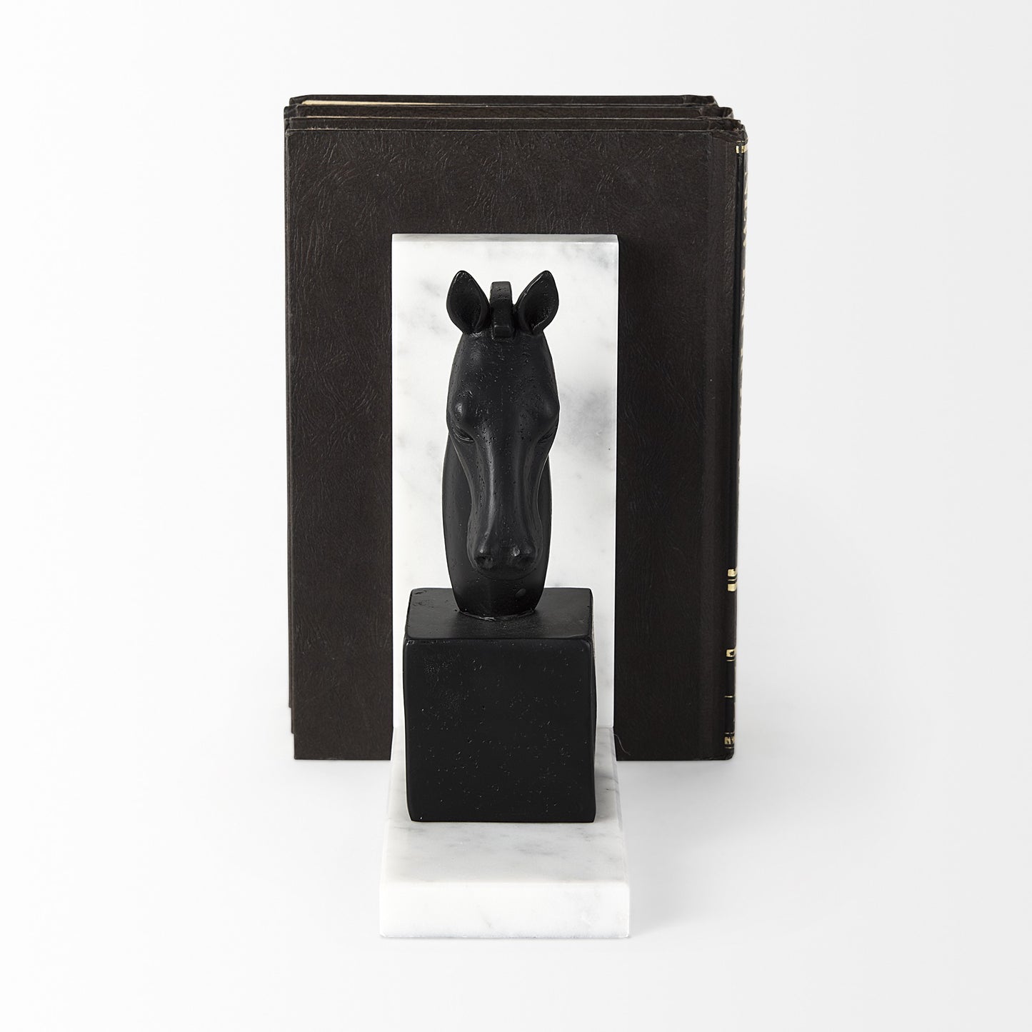 Black Stallion On White Marble Bookends