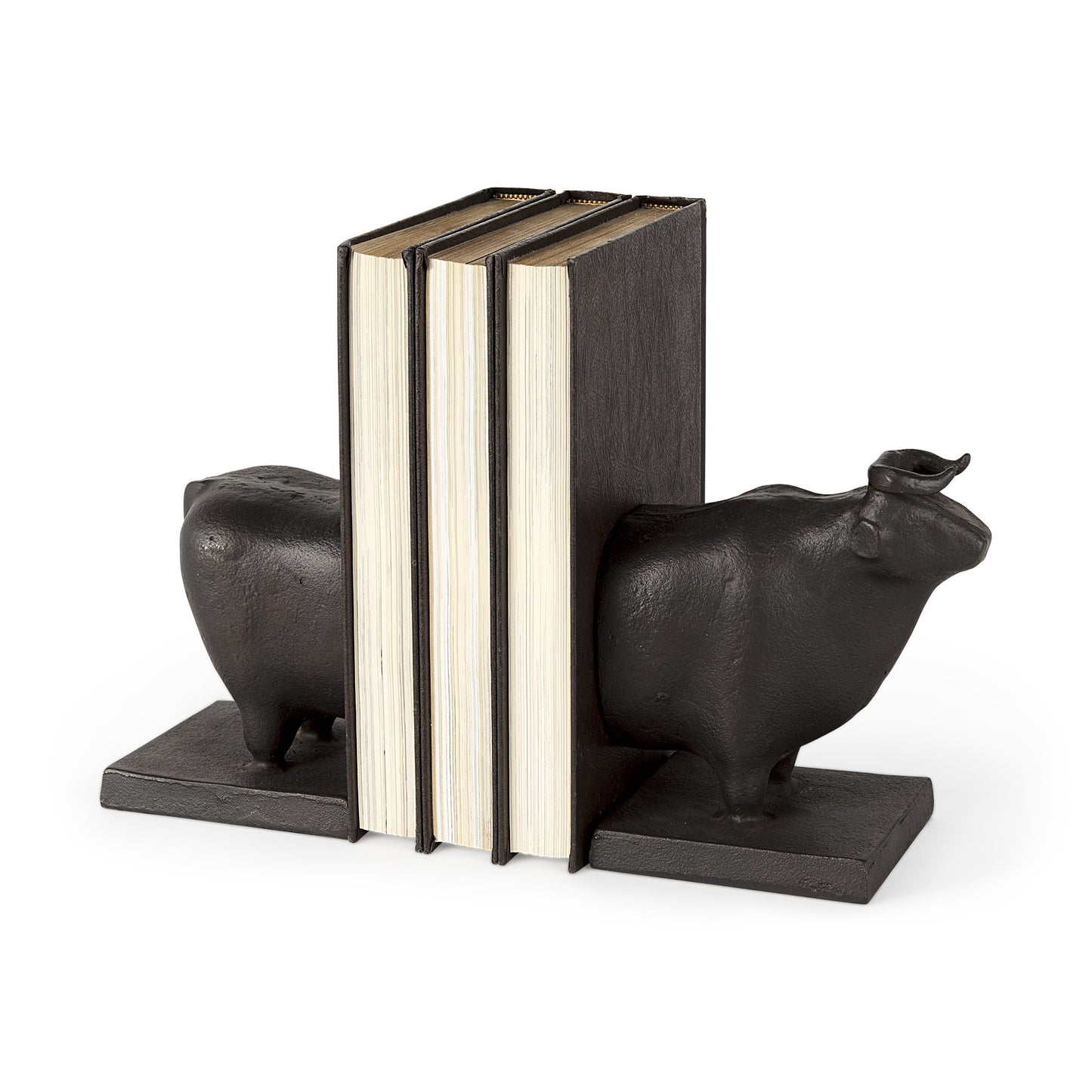 Black Cast Aluminum Bull Bookends