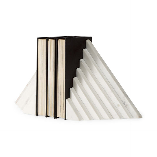 3D Modern Stepped Triangle Marble Bookends