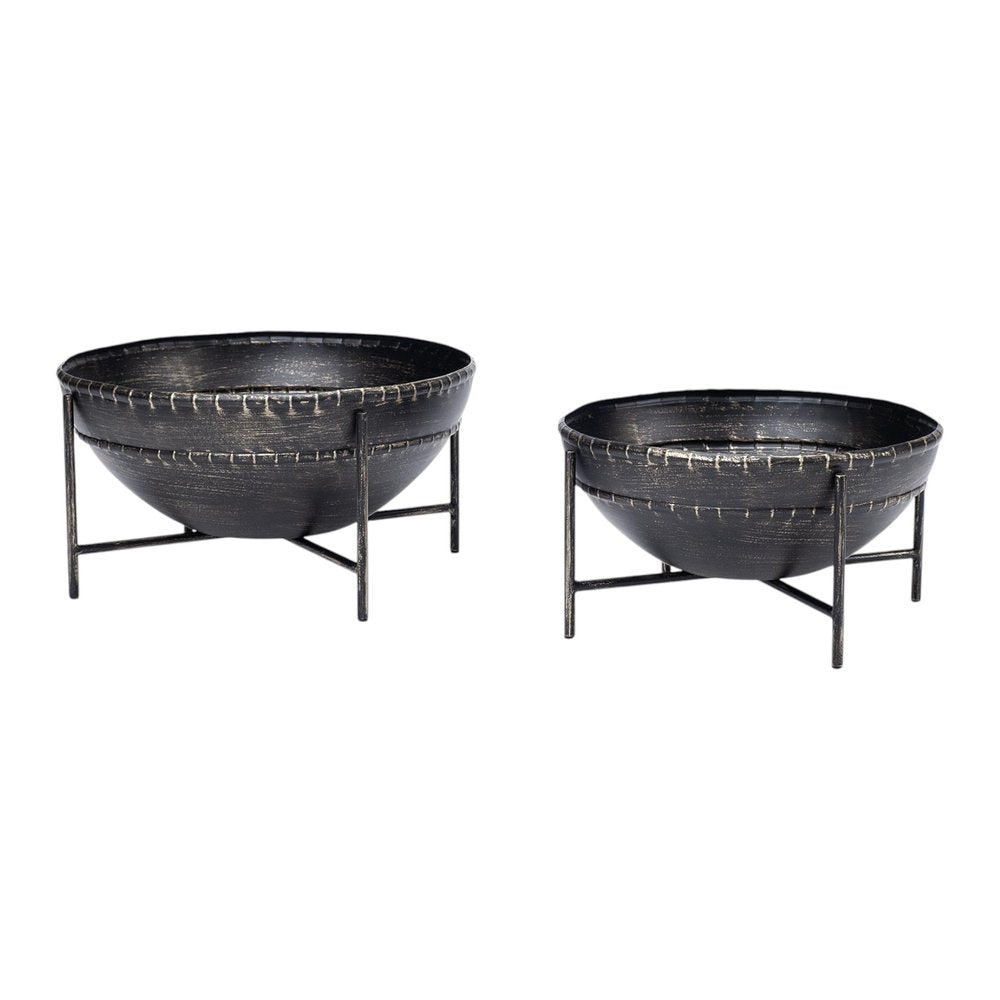 Set of Two Black Metal Decorative Bowl