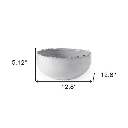 13" White Ceramic Torn Edge Round Centerpiece Bowl