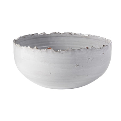 13" White Ceramic Torn Edge Round Centerpiece Bowl