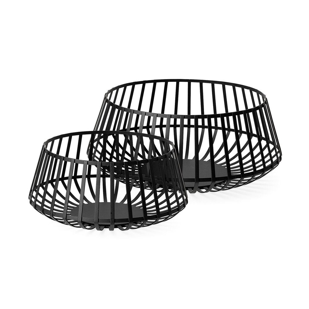 Set of Two Black Metal Decorative Bowl