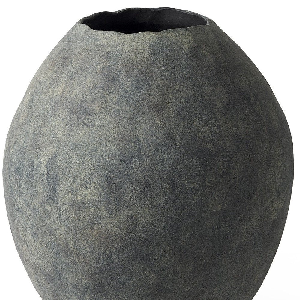 23" Gray Oval Distressed Ceramic Floor Vase