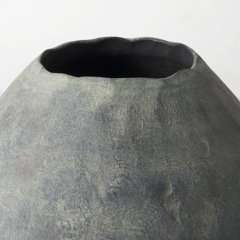 23" Gray Oval Distressed Ceramic Floor Vase