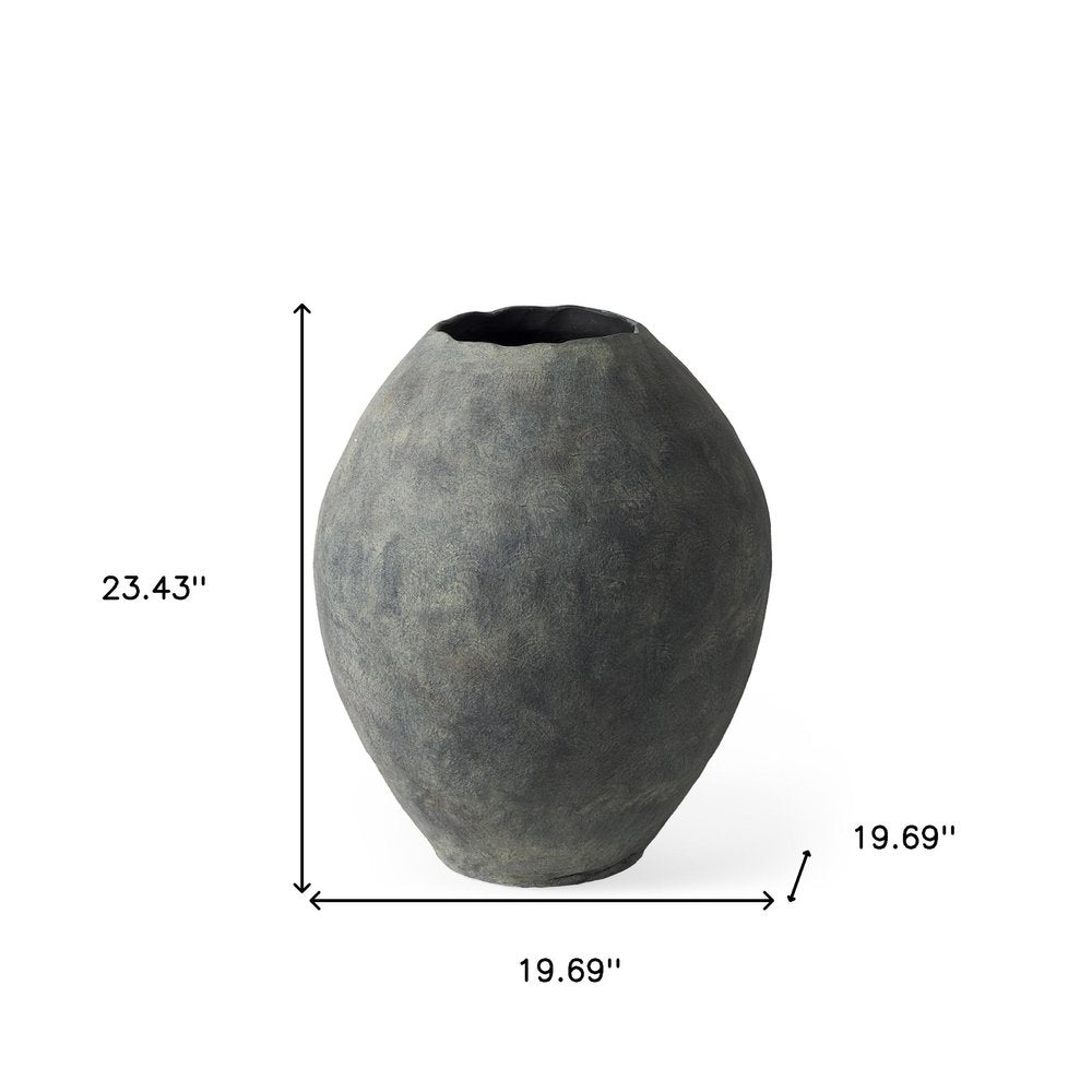 23" Gray Oval Distressed Ceramic Floor Vase