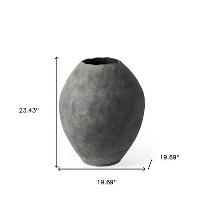 23" Gray Oval Distressed Ceramic Floor Vase