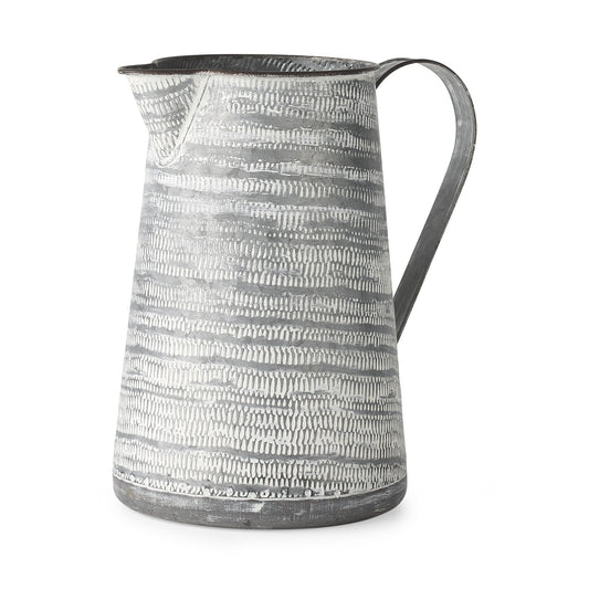 11" Gray and White Abstract Metal Jug Vase