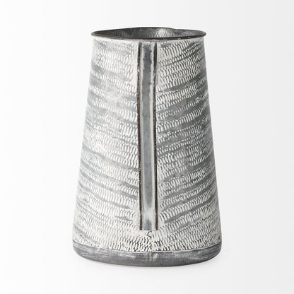 11" Gray and White Abstract Metal Jug Vase