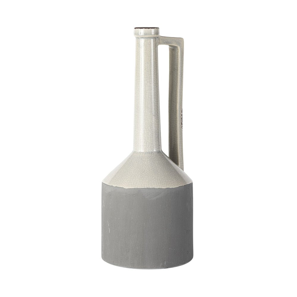 16" Gray and Off White Ceramic Tall Jug Vase