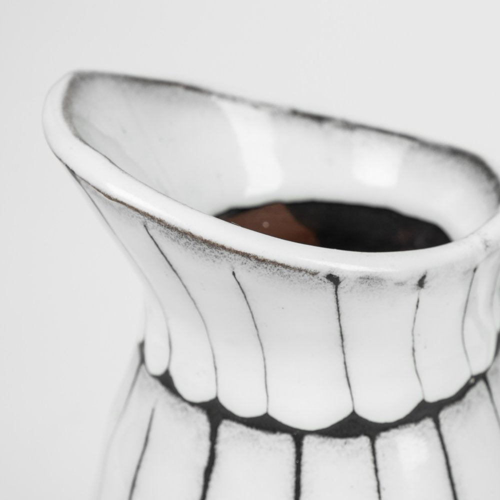 13" Black And White Ceramic Cylinder Jug Vase With Sculptural Details