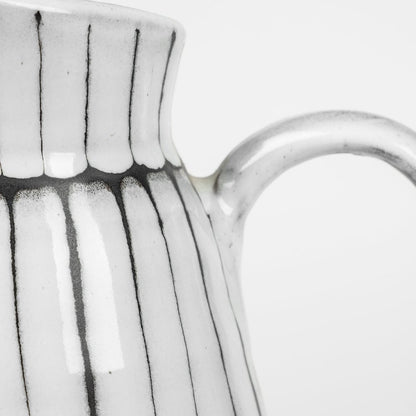 13" Black And White Ceramic Cylinder Jug Vase With Sculptural Details