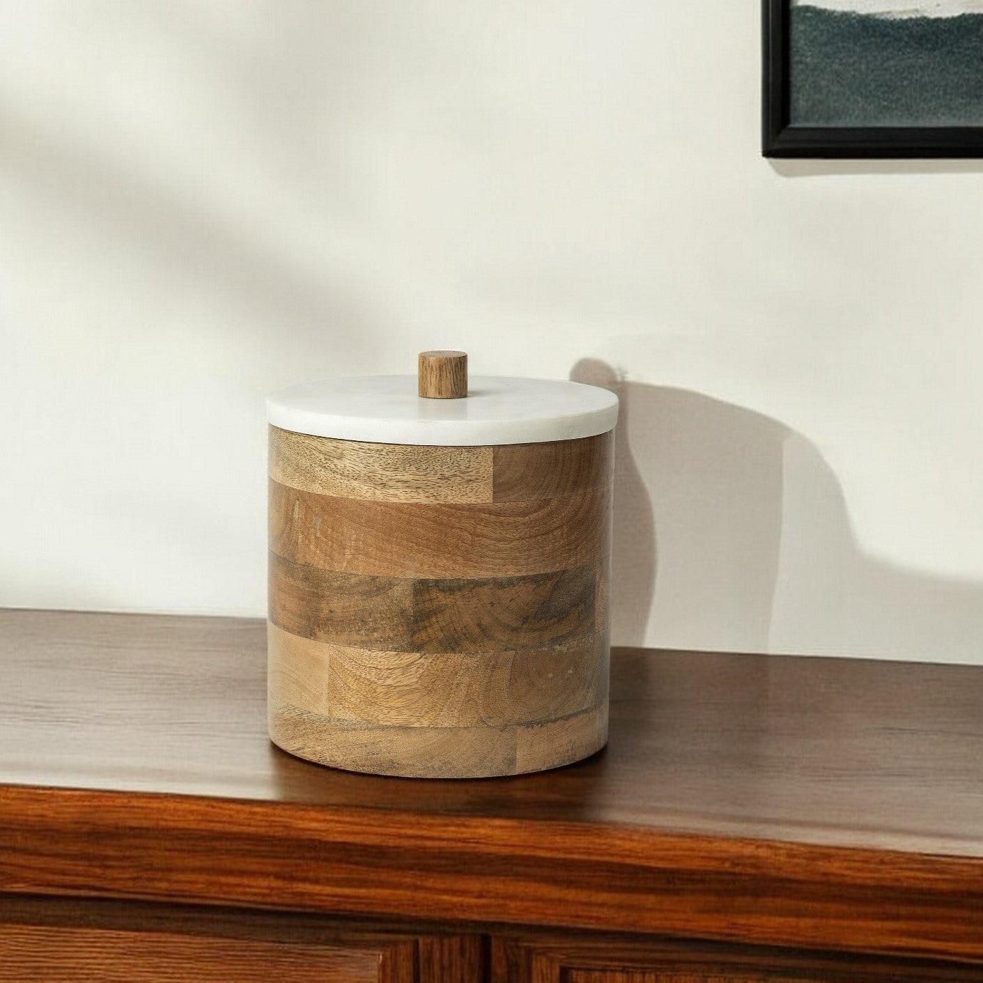 Brown Wooden Round Storage Box