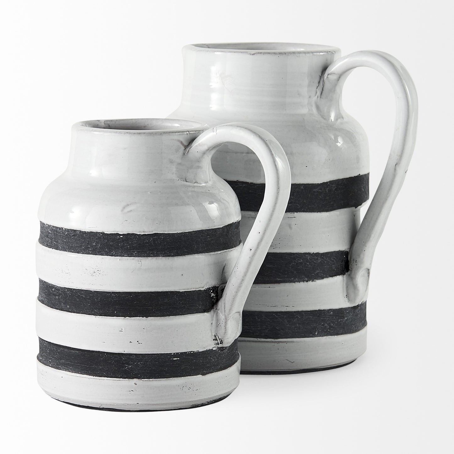 7" Rustic White And Blue Stripe Ceramic Jug