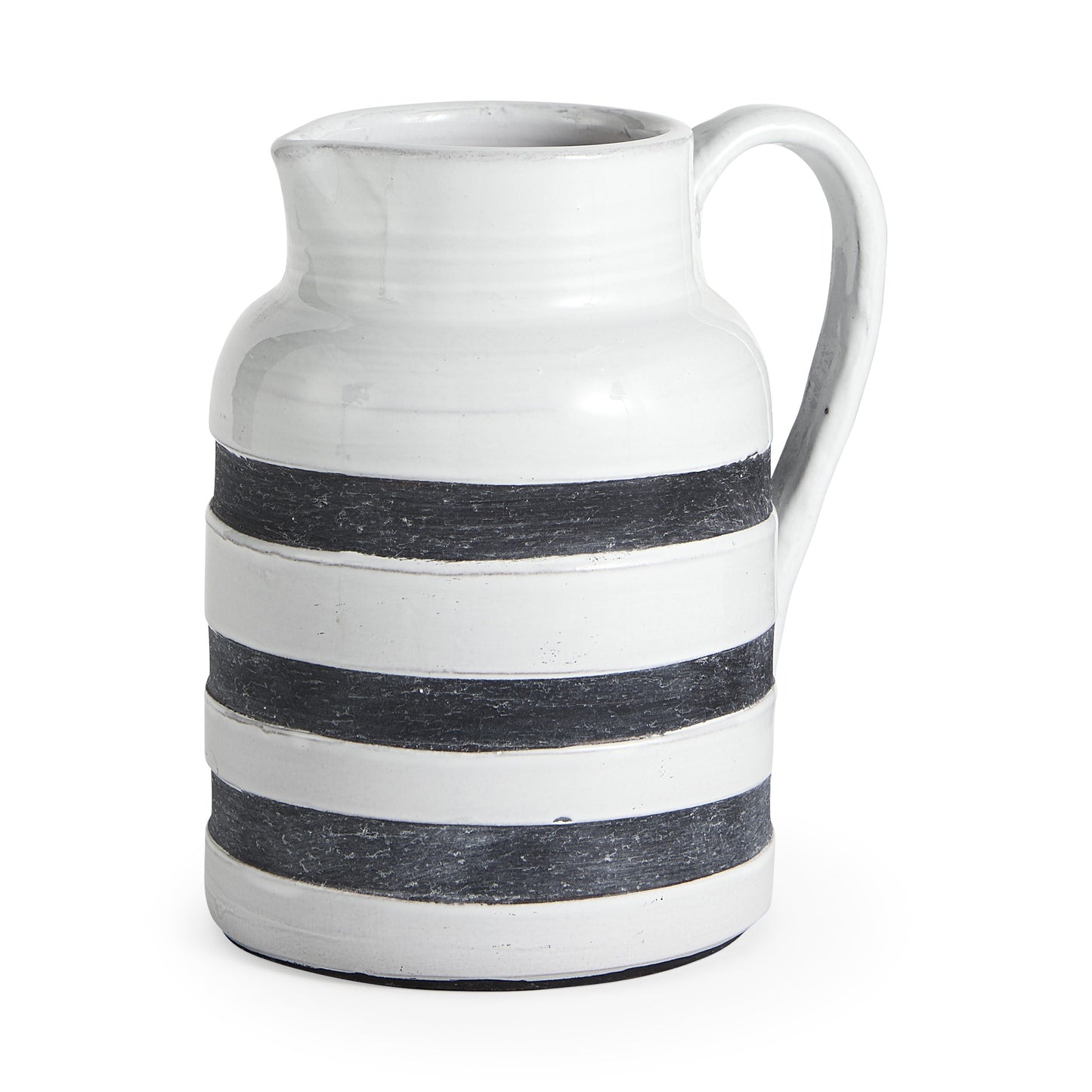 9" Rustic White And Blue Stripe Ceramic Jug