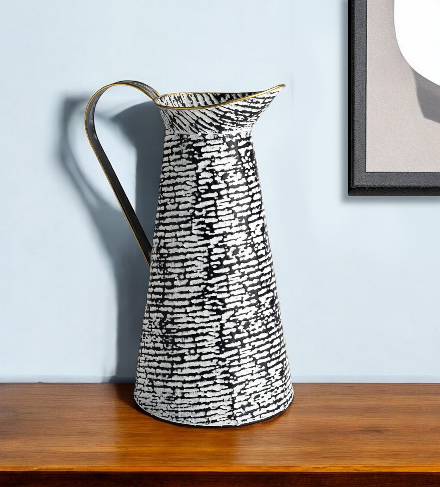 Petite Black And White Textured Jug Vase