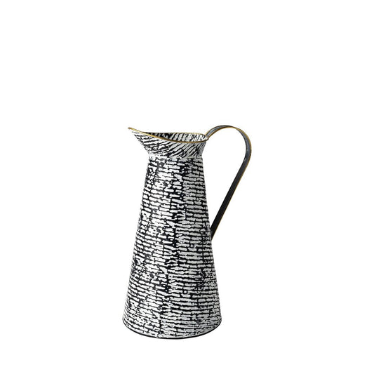 14" Black And White Abstract Cylinder Metal Jug Vase