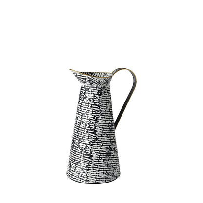 14" Black And White Abstract Cylinder Metal Jug Vase