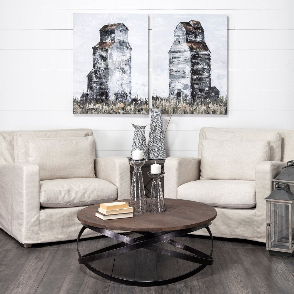 14" Black And White Abstract Cylinder Metal Jug Vase