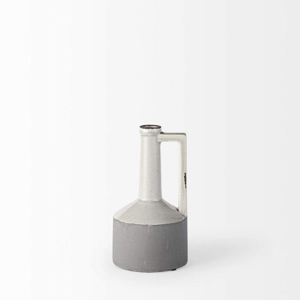 9" Gray And White Cylinder Ceramic Urns Jars
