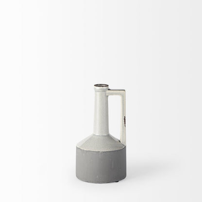 9" Gray And White Ceramic Cylinder Table Vase