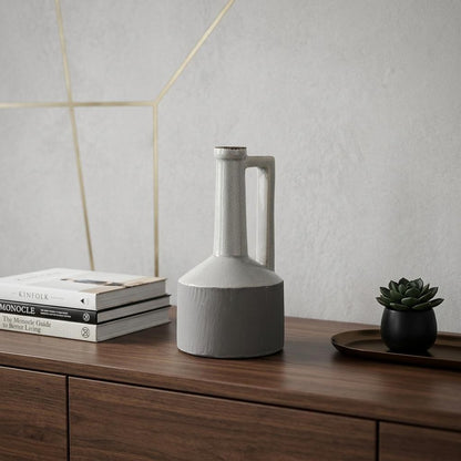 9" Gray And White Ceramic Cylinder Table Vase