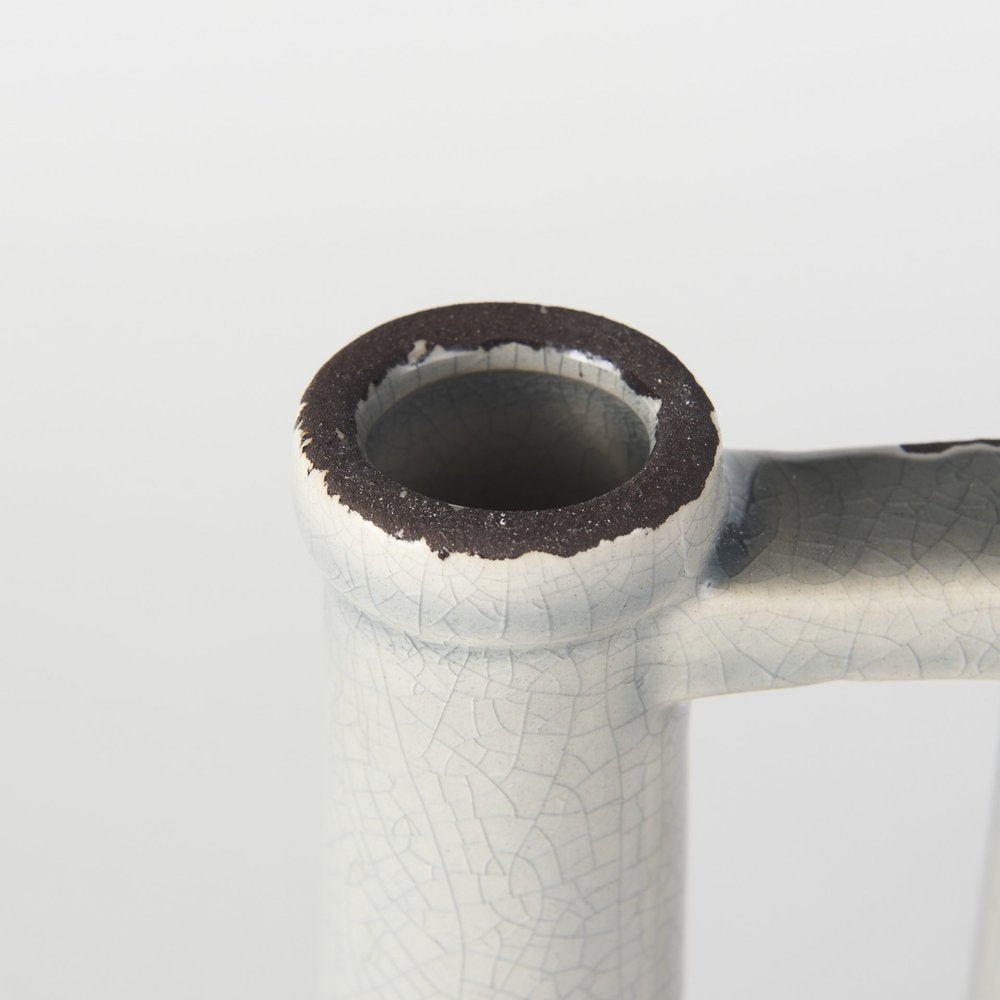 9" Gray And White Cylinder Ceramic Urns Jars