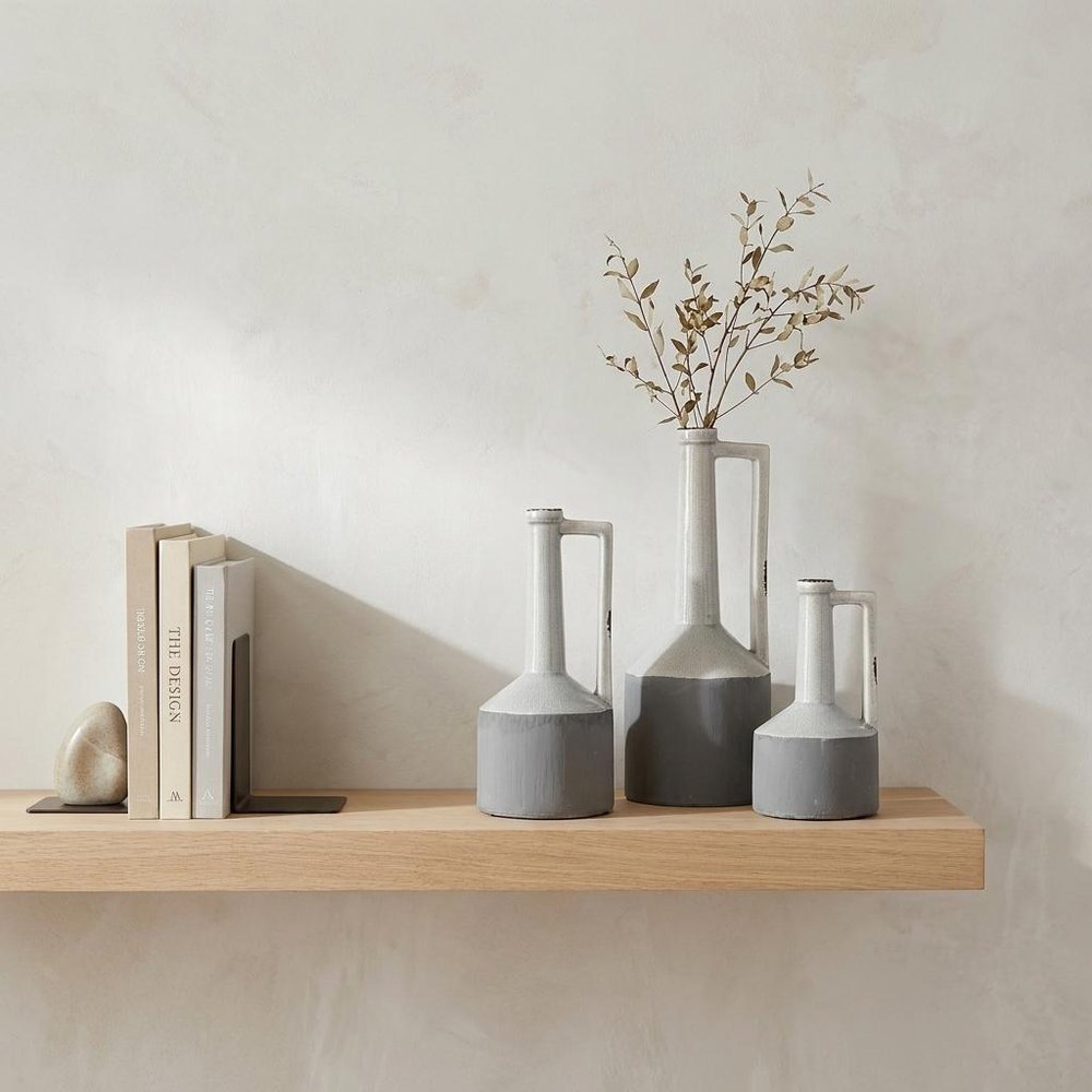 13" Gray And White Cylinder Ceramic Urns Jars