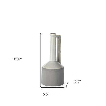 13" Gray And White Cylinder Ceramic Urns Jars