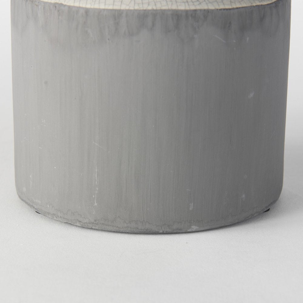13" Gray And White Cylinder Ceramic Urns Jars