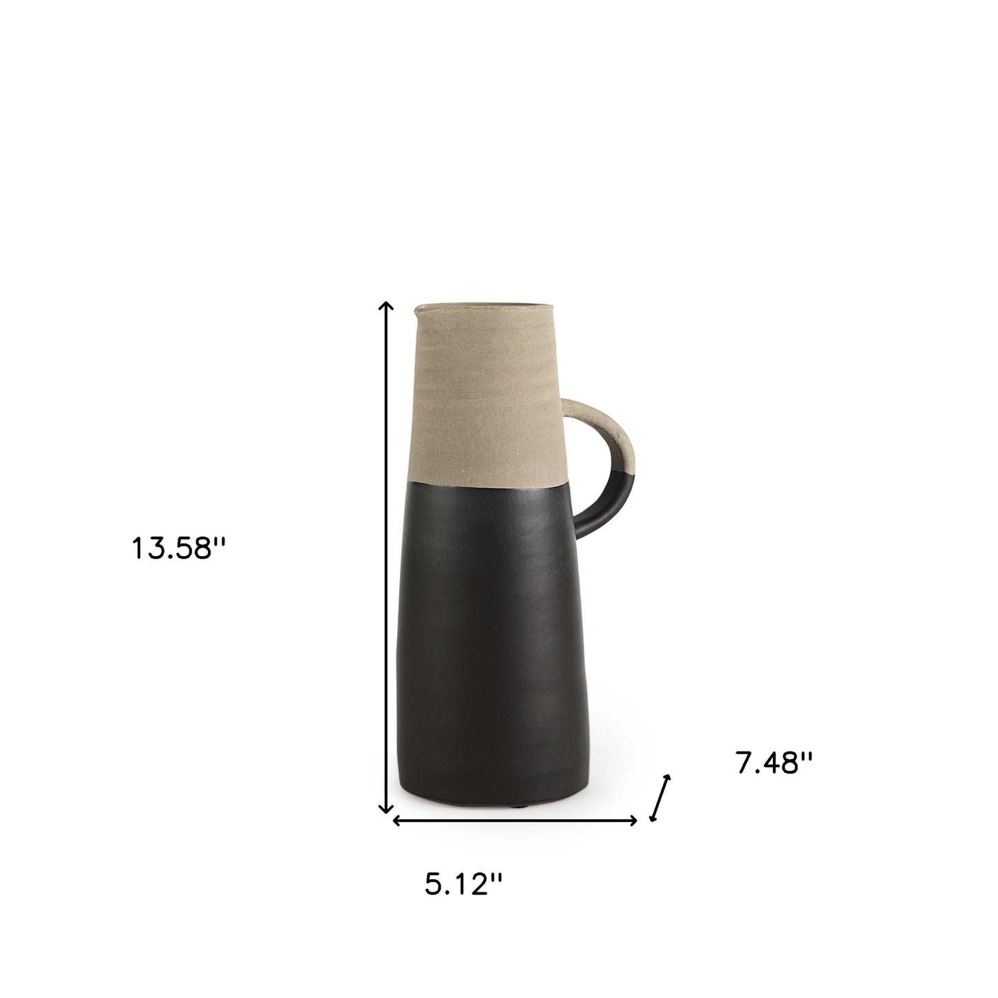 14" Black and Natural Ceramic Decorative Jug