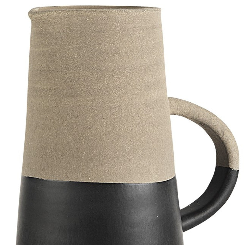 14" Black and Natural Ceramic Decorative Jug