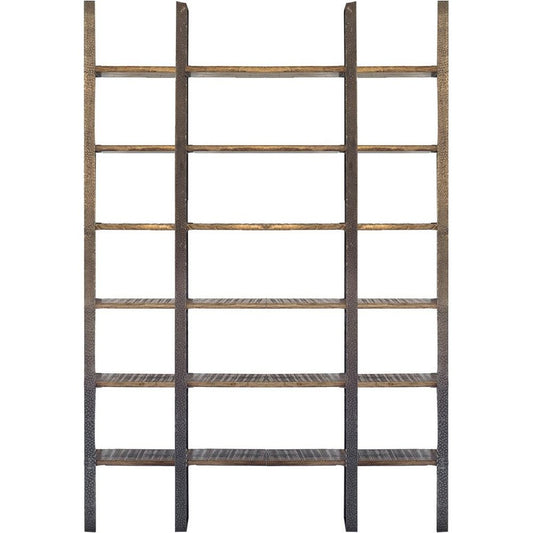Brown Iron and Solid Wood Six Tier Bookcase
