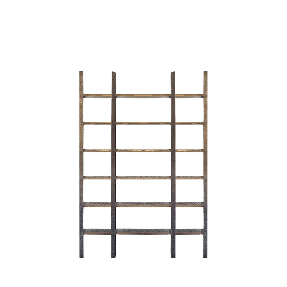 Brown Iron and Solid Wood Six Tier Bookcase