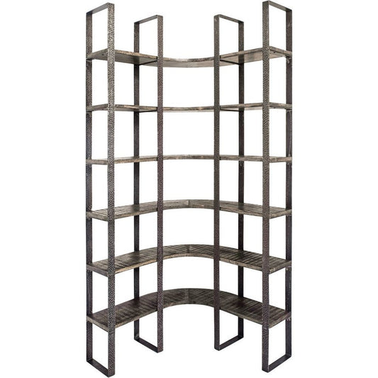 Brown iron and solid wood six-tier bookcase
