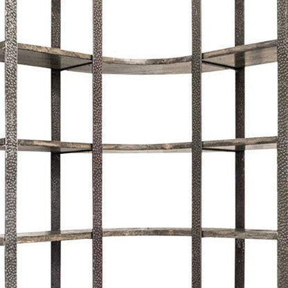 Brown Iron and Solid Wood Six Tier Bookcase