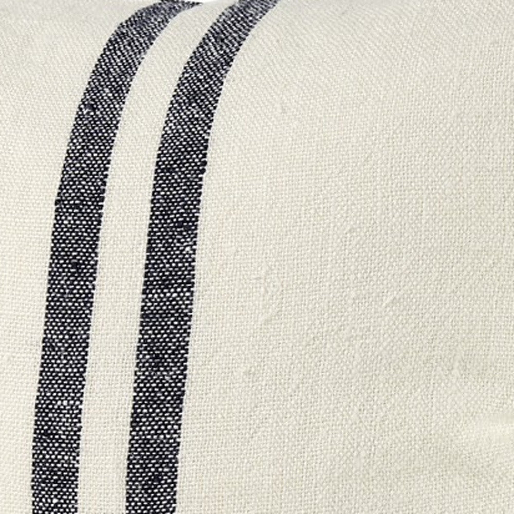 22" Beige And Central Blue Stripes Square Accent Pillow Cover