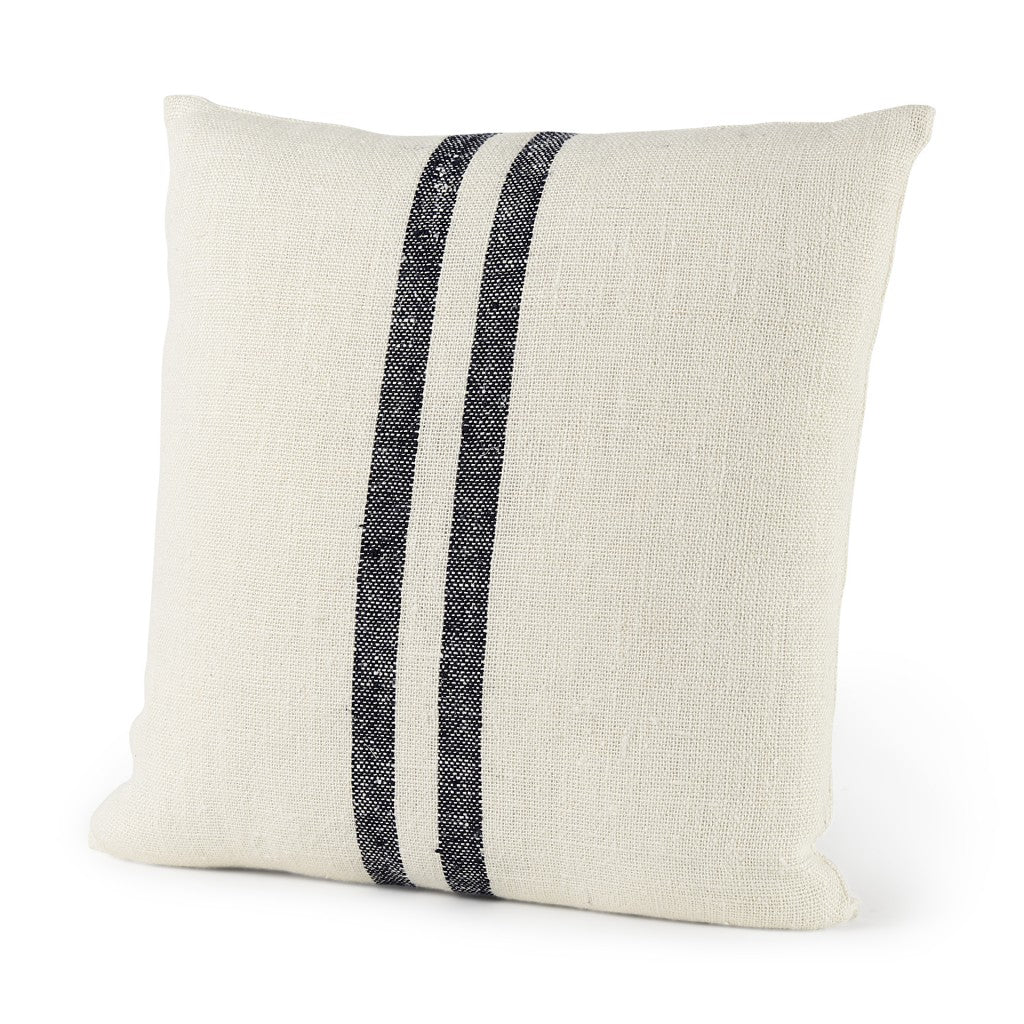 Beige And Central Blue Stripes Square Accent Pillow Cover