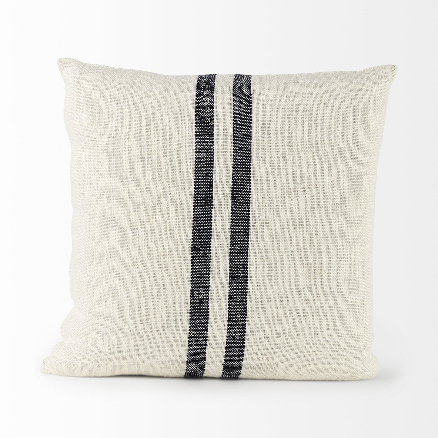 Beige And Central Blue Stripes Square Accent Pillow Cover