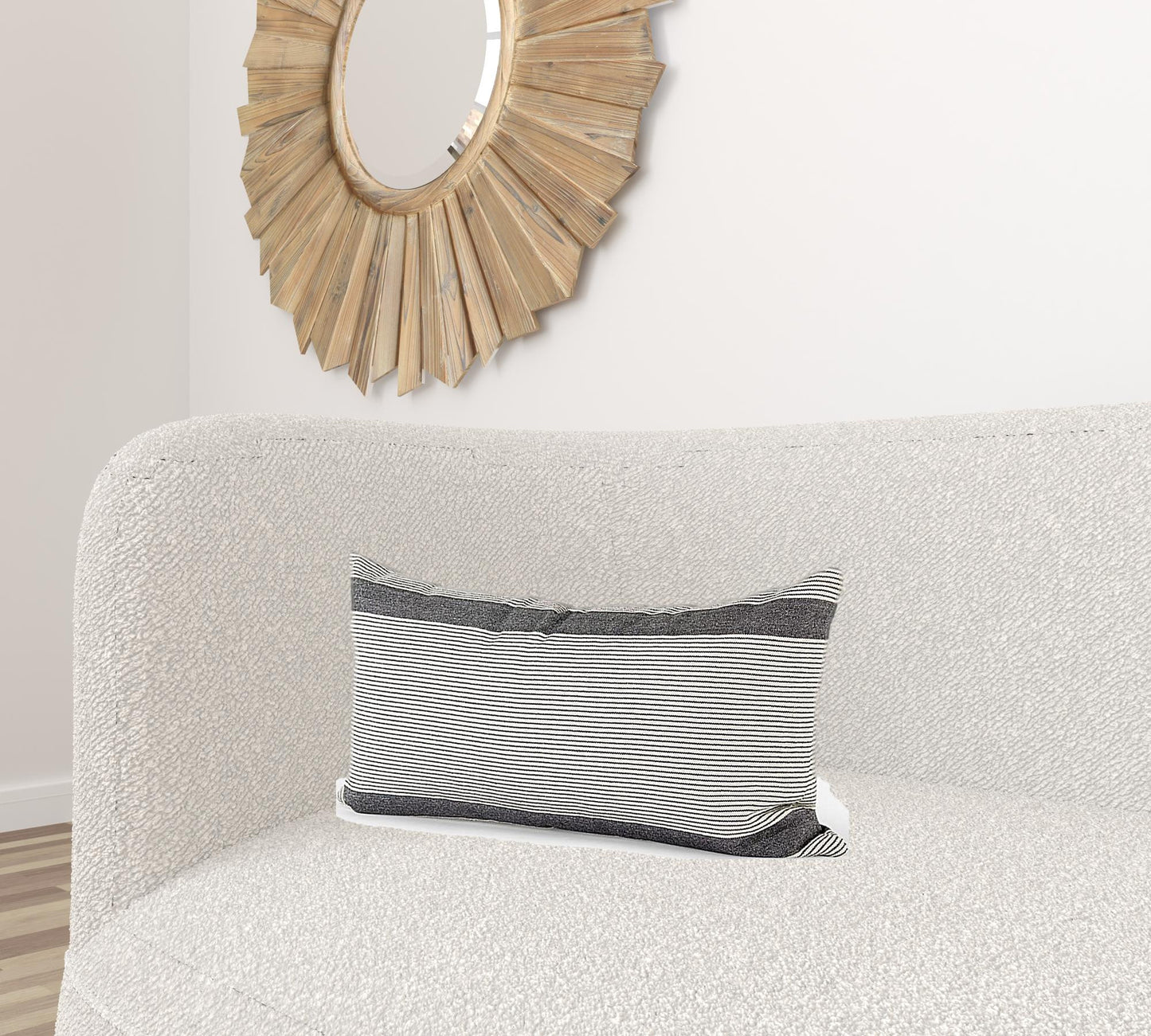 Cream And Gray Striped Lumbar Accent Pillow Cover