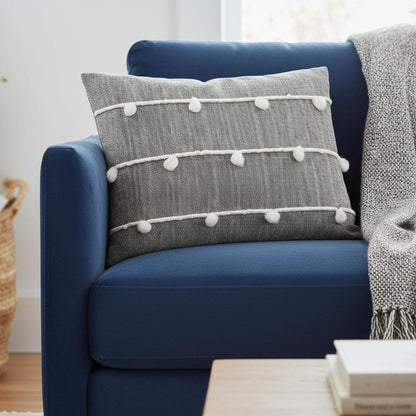 Dark Blue And Beige Lumbar Accent Pillow Cover