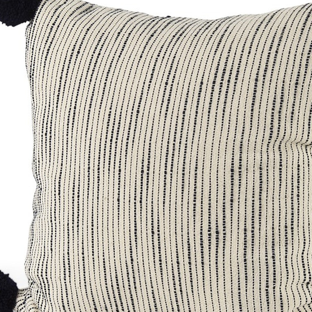 Beige And Midnight Pom Pom Square Accent Pillow Cover