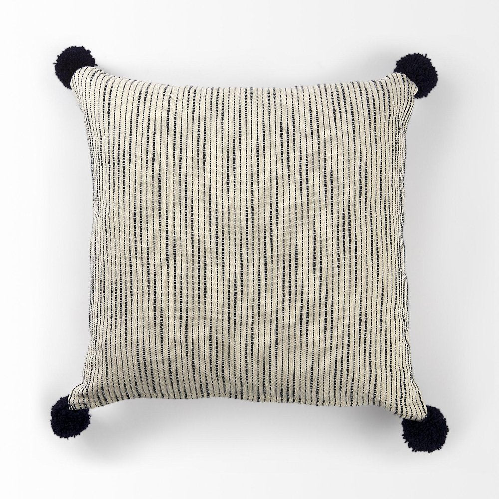 Beige And Midnight Pom Pom Square Accent Pillow Cover
