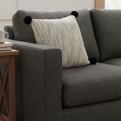 Beige And Midnight Pom Pom Square Accent Pillow Cover