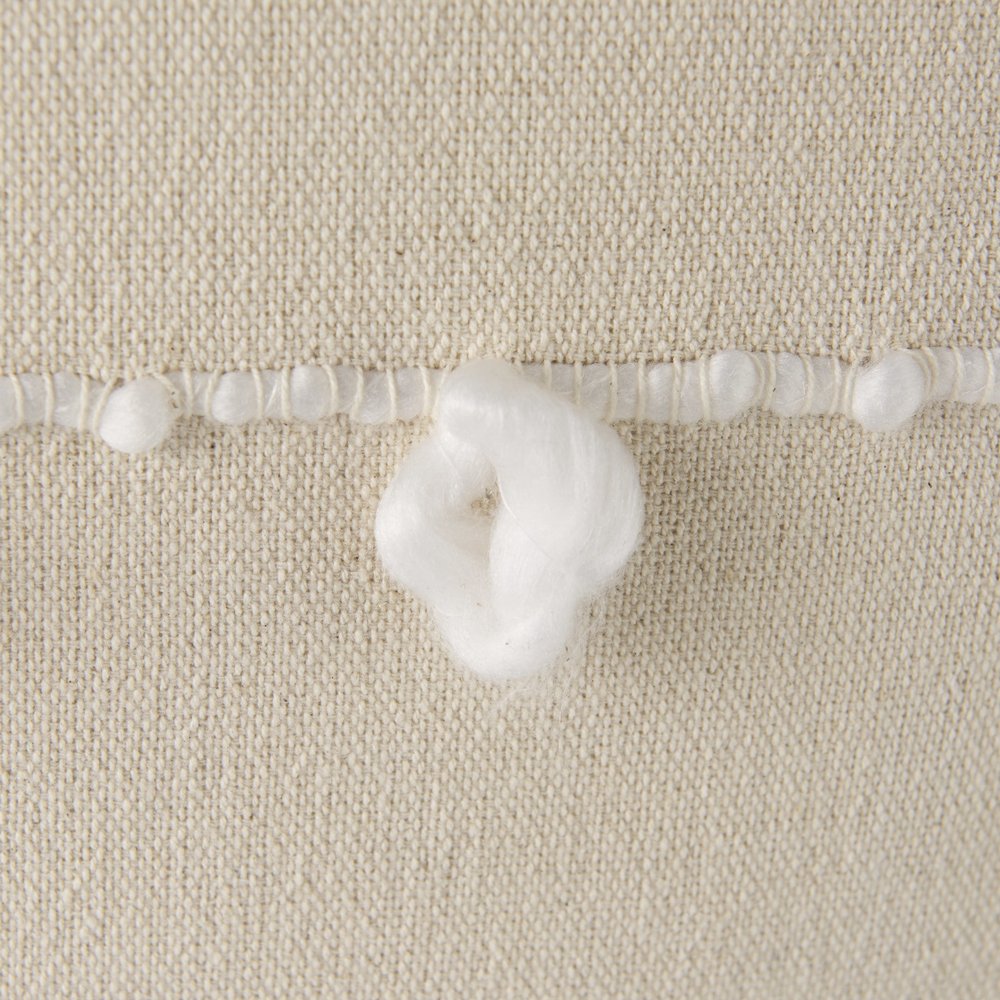 20" Cream And White Striped Canvas Throw Pillow Cover with Embroidery And Pompoms