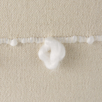 20" Cream And White Striped Canvas Throw Pillow Cover with Embroidery And Pompoms