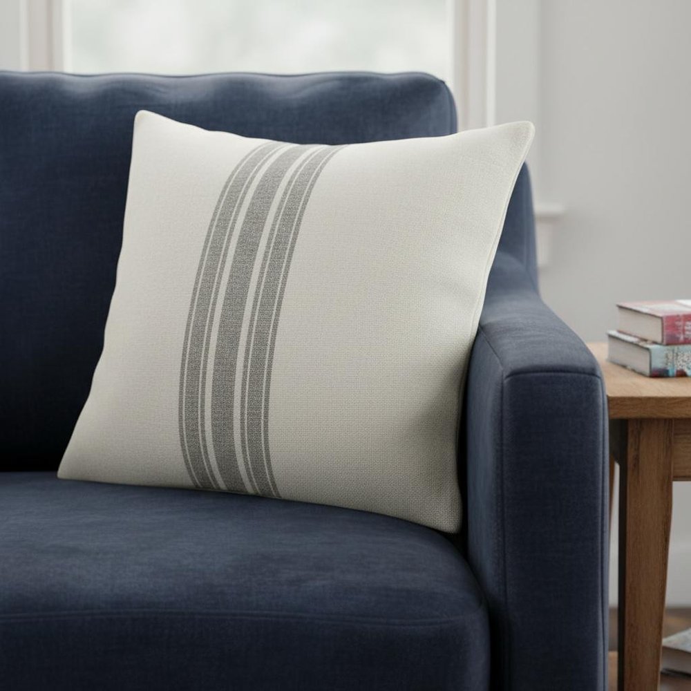 Off White Pillow Cover With  Ash Gray  Stripes