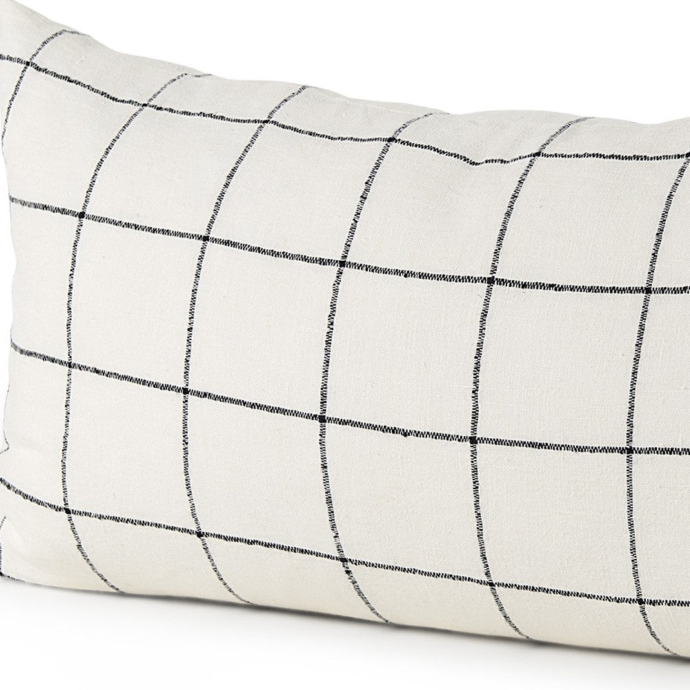 White And Black Grid Lumbar Accent Pillow Cover