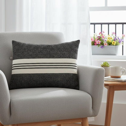 Black And White Striped Lumbar Accent Pillow Cover