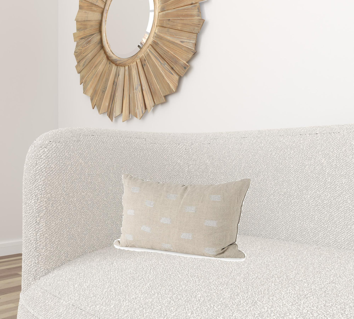 Canvas Beige And White Lumbar Accent Pillow Cover